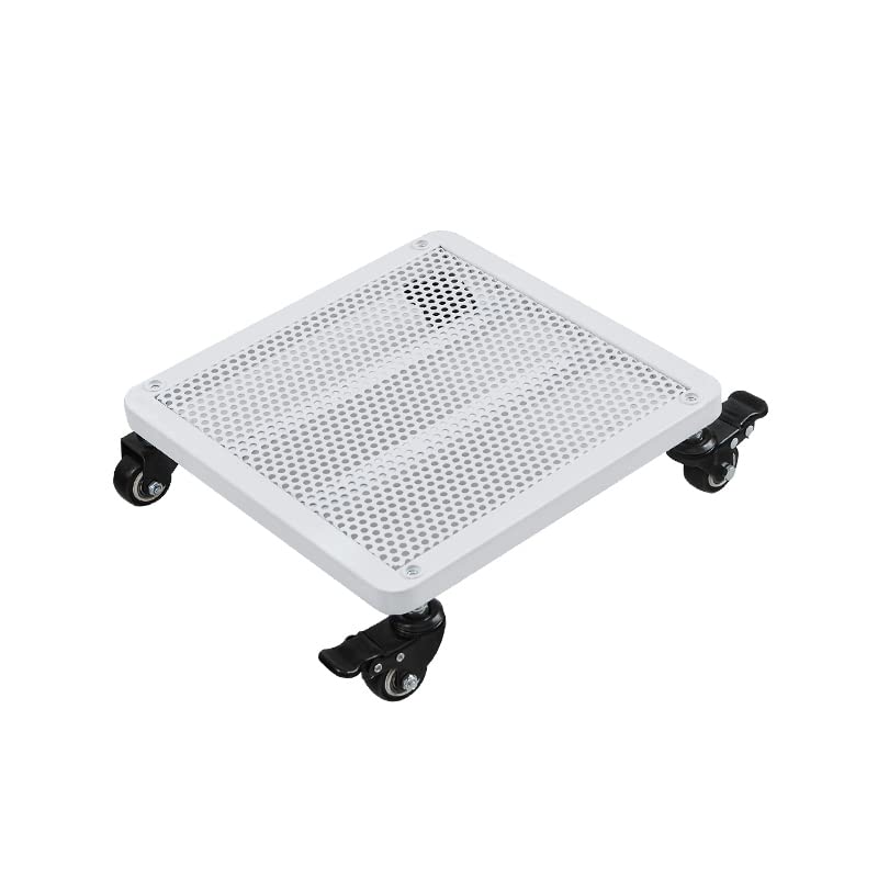 Mkuha Square Iron Plant Pot Trolley Large Plant Pot Mover Dolly Garden Flower Pot Stand on Wheels Plant Pot Caddy on Wheels Plant Pot Saucers with Wheels with Brakes Outdoor Indoor,White,45x45cm