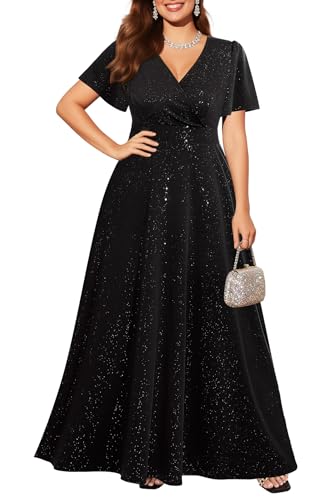 Plus Size Formal Dresses Black Women Wedding Guest Evening Gowns Prom Glitter Mother Elegant Gala Long Dress with Sleeve