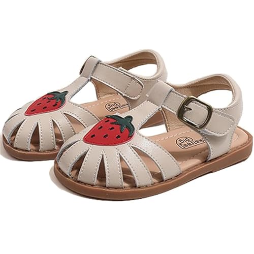 Toddlers Little Girls T-Strap Strawberry Closed Toe Sandals Princess Flat Shoes Summer Flower Girl Shoes
