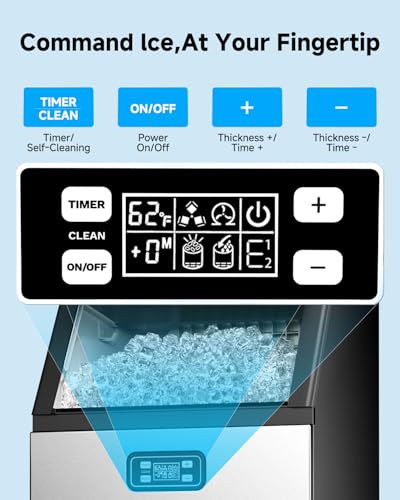 Image of Feelfunn Commercial Ice Maker Machine - 100LBS /24H, 33lbs Storage Capacity, Stainless Steel Freestanding & Under Counter Ice Maker with Self-Cleaning, 24H Timer, Ideal for Home Bar Office Restaurant