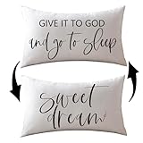 Bedding Decorative Pillowcases Reversible Give It to God and Go to Sleep Cushion Covers Sleep Themed Throw Pillow Covers 12''x20'' for Bedroom Guest Room Housewarming Gifts (White)
