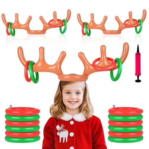🦌【Divertimento interattivo】: Un giocatore indossa il cappello di corna di renna gonfiabili di natale, mentre gli altri lanciano a turno gli anelli alle corna per vedere chi è più preciso! Questo giochi natalizi non solo migliora la coordinazione occhio-mano e i riflessi, ma promuove anche l'interazione genitore-figlio e il lavoro di squadra.