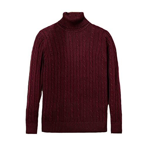 Pull à col roulé en coton pour homme rouge foncé M chic et confortable