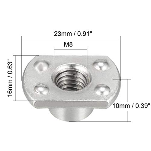 sourcing map 25Stk. Schweißmuttern M8 Registerkarte Basis UNC Kohlenstoffstahl Akkuschrauber 4 Projektion Silber