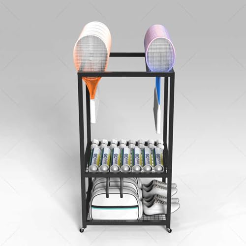 Soporte de metal para raquetas con acabado resistente y base para pelotas 6