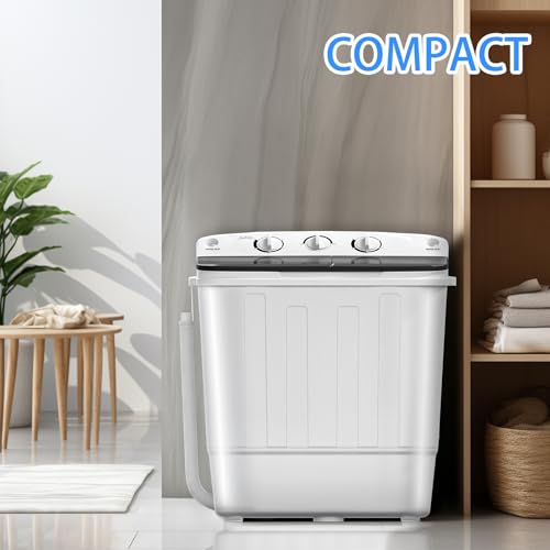 Image of DOGHLY Portable Washing Machine, 18lbs Twin Tub (11+7lbs Washer /Spinner) with 10 Hangers and Drying Rack, for Powerful Stain Removal, Semi-Automatic Compact Washer for Dorms, Apartments, RVs(Black)