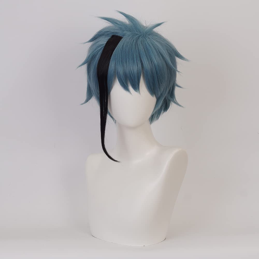 Dark Blue Right Highlight Black Short Wig Heat Resistant Synthetic Universal Costume Hairs for Women Men Halloween Chiristmas Comic Con Replacement Wigs - Image 2