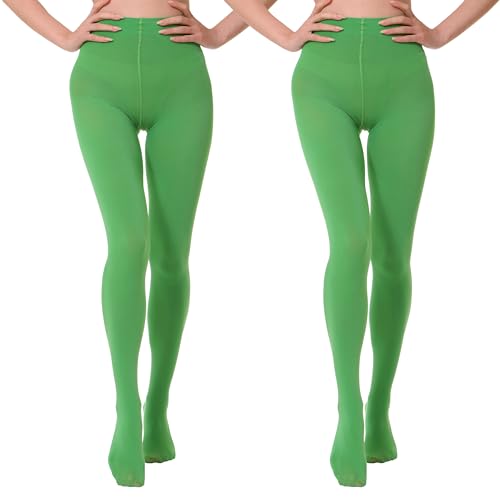 EVERSWE 2 Pairs Pack Womens Opaque Tights (XXL-3XL Clover Green)