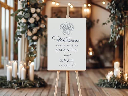Minimalist Seashell Wedding Welcome Sign - Clean Nautical Coastal Entrance Poster - Elegant Simple...