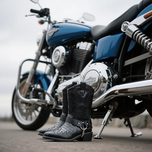 Cowboy Boots for Men Western Men's Boots with Fashion Metal Chain2