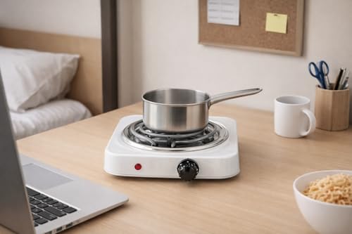 Image of Single Burner Electric Hot Plate Stove with Adjustable Temperature Control, Compact Portable Coil Cooktop for Home, Hostel, Office, Travel & Emergency Cooking, Energy Efficient Design