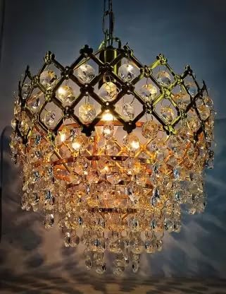 Image of SUANI Modern Crystal 40 watt Decorative Pendant Crystal Chandelier | Chandelier for Living Room | Jhoomar for Restaurant | Light Fixture Black Gold (Golden, 160 mm)