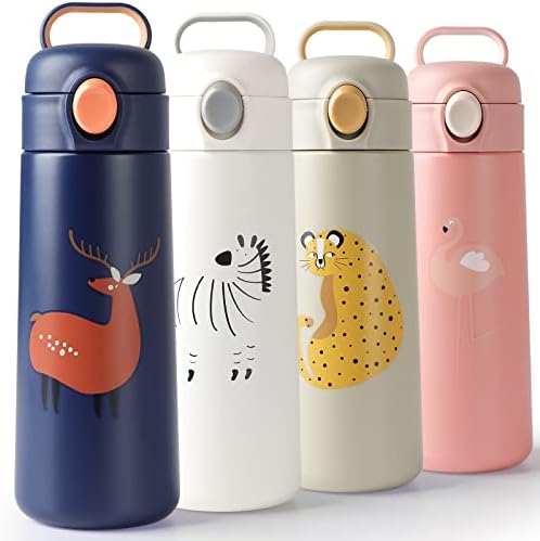 CodiCile Travel Mug,Kids Water Bottles with Leakproof Lid,Carryig Ring Insulated Coffee Cup for Hot and Cold Drinks,Stainless Steel Travel Coffee Mug -Flask for Kids, Adults (420ML, Blue Deer)