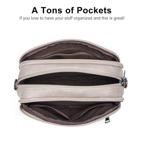 Image of Bluome 4 Zips Crossbody Bags Purses Handbags For Women Small Pu Leather Shoulder Cross Body Travel Bag For Woman Guitar Strap Trendy Light Grey