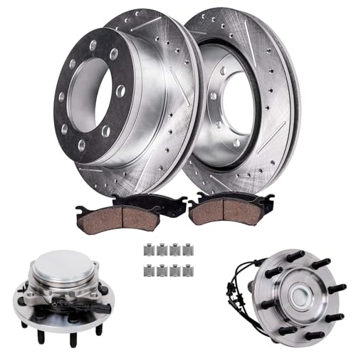 Image of Detroit Axle Replacement for 2012 2013 2014 Ram 2500 3500 [2WD], Front Drilled Brake Rotors w /Ceramic Pads Wheel Hub & Bearing Assembly - 6pc