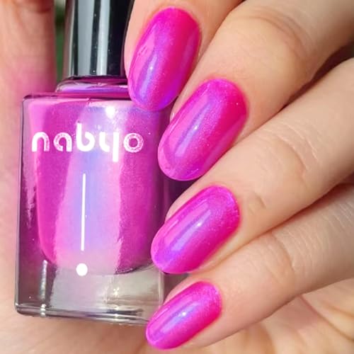 COSMOO Hot Pink Nail Polish, Quick Dry Nail Lacquer, Deep Neon Pink Blue Shimmer Glitter Nail Polish, Chip-Resistant & Longwear Formula, High Shine Finish,Salon-Quality for Women 0.41 fl oz