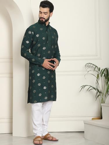 Image of SOJANYA (Since 1958 Men's Cotton Silk Sequinned Embroidered Kurta with White Pyjama