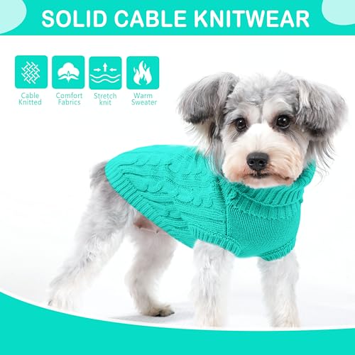 Image of Dog Sweaters Small Dog Clothes for Winter Solid Knitted Puppy Sweater Warm Pet Cat Sweater Doggy Pullover Outfit with Heart-Shape Design(Lake Green, Medium)