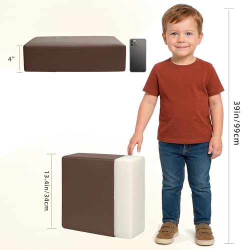 Image of Eiury Booster Seat for Kitchen Chair, Toddler Booster Seat for Dining Table, Waterproof PU Leather Kids Seat Cushion with Adjustable Straps, Non-Slip Bottom, Wipeable Seat Pad,Dark Brown