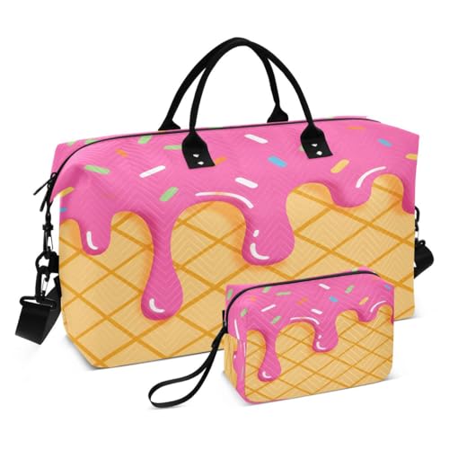 3d Hipster Stylish Ice Cream Travel Duffle Bag Gym Bag Weekender Bags with Toiletry Bag Travel Trip Tote Bag