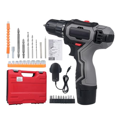 Taladro Inalámbrico, Atornillador Eléctrico 12V con Batería 1500mAh, 25 + 1 Ajustes de Torque, Velocidad Variable Dual - Luz LED Integrada, Kit Completo para Madera, Metal y (Enchufe UE 1 batería)