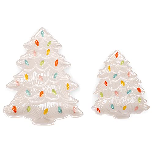 Transpac Holiday Tree Classic White 10 Inch Ceramic Candy Dish Serving Tray Set Of 2 #TOP25