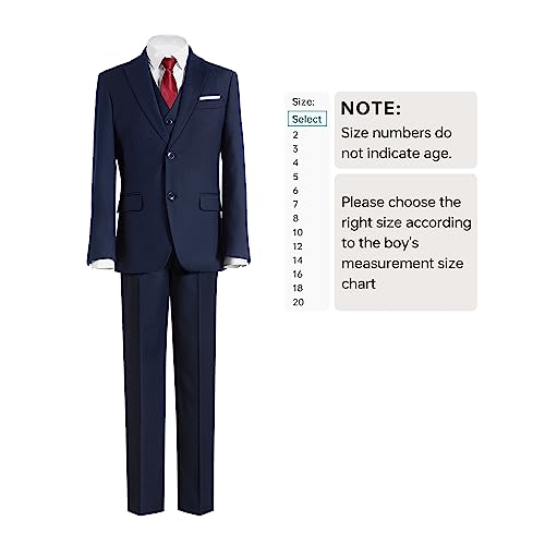 Image of Plavict Boys' Suits Slim Fit 5 Piece, Adjustable Waist, Boys Formal Set