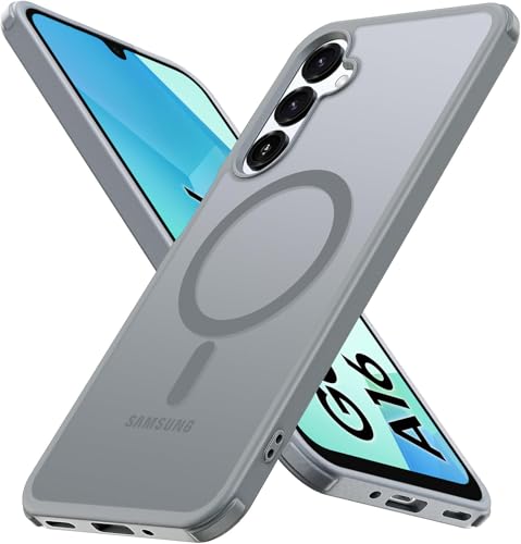 Image of Elzzi Magnetic Guard Designed for Samsung A16 5G Case Translucent Matte Hard PC + TPU Back Cover [Compatible with MagSafe] Anti-Scratch Phone Case (Grey)