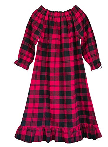 Girls Cotton Red Plaid Nightgowns Sleepwear Sleep Dress Kids Princess Pajamas Long Sleeve Christmas