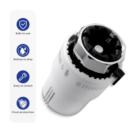 VANCOCO Thermostatkopf Heizkörperventil M30×1,5 mm, Weiß, Flüssig-Fühler, Frostschutzstellung