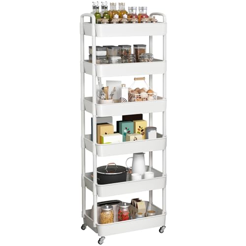 Sywhitta 6-Tier Plastic Rolling Utility Cart with Handle, Multi-Functional Storage
