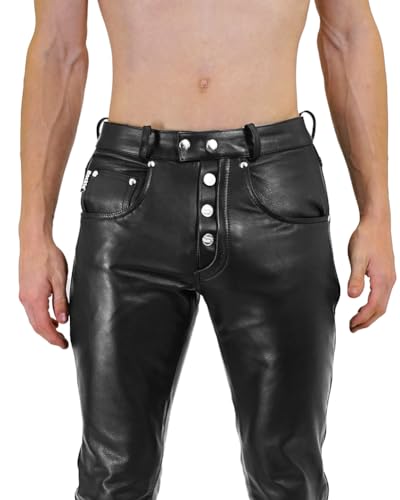 Bockle® Big Cheeker Butten Free Button Leather Pants Men Jeans4