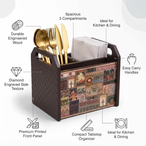 Image of Home Sparkle Tissue Paper Box Holder for Car, Home Decor, Gifting & Office Desk - Rectangular MDF with Elegant Vinyl Print Design - Brown Finish