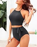 Model wearing Tempt Me Women's High Waist Bikini Set.