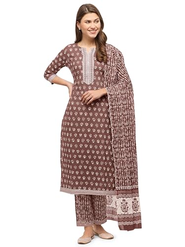 Image of MIRCHI FASHION Pure Cotton Straight Kurta Set with Dupatta | 3 Piece Ethnic Kurta Pant Set Office Wear Salwar Kurta Set for Women