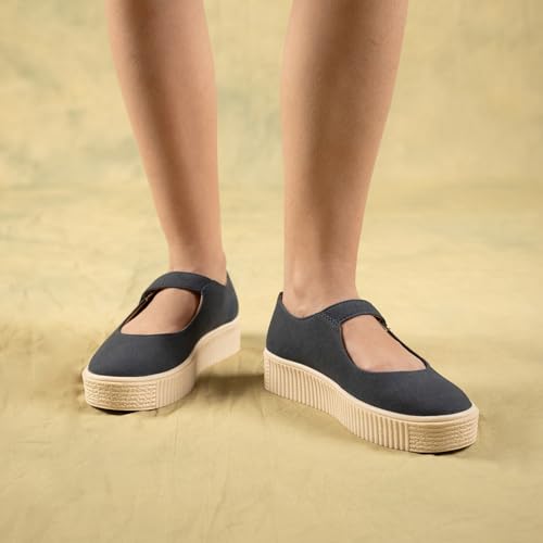 Image of Theater Women Maru Mary Jane Platform Shoes with Adjustable Strap | Soft Suede Finish | Cushioned Support for Casual & Smart Styling
