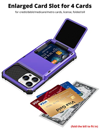 Titacute For Iphone 13 Pro Max Case Wallet 5 Credit Card Holder Flip Cover Design Id Slot Back Pocket Dual Layer Anti-Scratch Hard Shell Armor Protective Bumper For Iphone 13 Pro Max 6.7 Inch Purple #TOP2