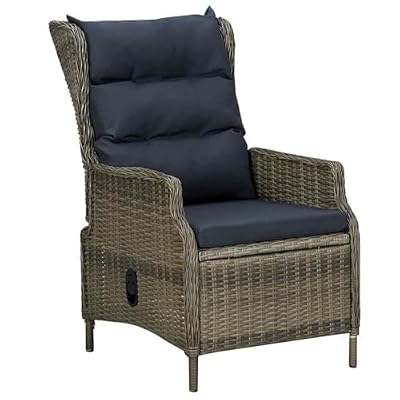 KPWENFBSL Outdoor Recliner Chair, Brown Poly Rattan Patio Lounge Chair with Thick Cushions, Adjustable Backrest Single Sofa for Garden Backyard Balcony, 34.6W x 19.7L x 39.4H Inches