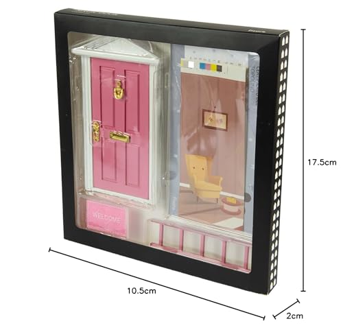 FISURA Door Ratoncito Pérez that opens with 3 accessories and greeting postcard. Original gift for boys and girls. Colour: pink - Image 3