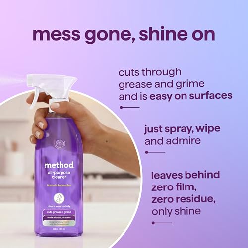 Image of method All-Purpose Cleaner Spray, French Lavender - Cuts Grease & Grime on Counters, Glass, Sealed Wood & Floors, for Kitchen & Bathroom, 28 fl oz