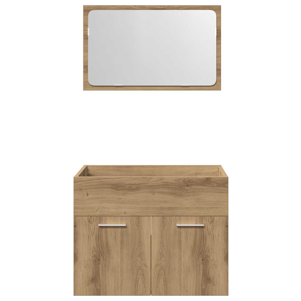 Ensemble de meubles de salle de bain en chêne Artisan avec miroir mural et armoire pour salle de bain, espace de rangement, lavabo, salle de bain complet avec étagère et tiroirs