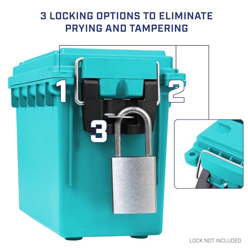 Image of Sheffield 12633 Ammo Storage Box, Stackable .30 Cal Field Boxes, Water and Dust Resistant, Lockable Storage Box with Handle, Secures Hunting Gear, Supplies, and Bullets, Made in USA, Teal,(Pack of 6)