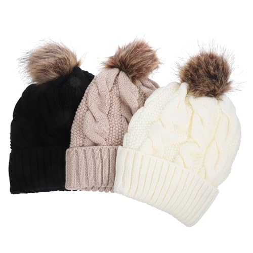 Toddmomy 3 Piezas Gorro de Punto para Mujer Cálido y Cómodo Diseño Grueso con Forro Polar para Actividades Invierno Colores Negro Blanco y Lavable y para Festivos