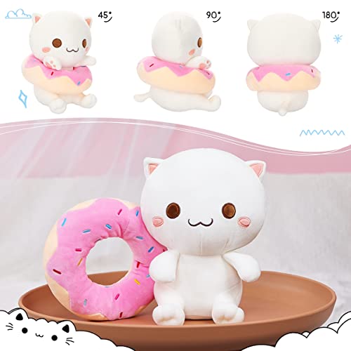 Aixini Cute Plush Donut Cat Stuffed Animal, Super Soft Kawaii Cat Kitten Plushies For Kids 10Inch (White,A) #TOP3