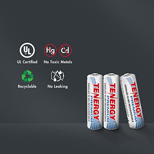 Tenergy Premium Rechargeable AA Batteries, High Capacity 2500mAh NiMH AA Battery, AA Cell Battery, 12-Pack