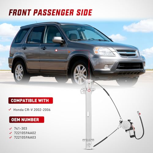 Image of Nilight Power Window Regulator with Motor Assembly Replacement for Honda CR-V 2002 2003 2004 2005 2006, Front Passenger Side, 741-303