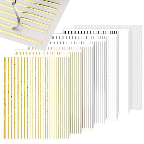 7 Sheets Nail Art Striping Tape Stickers Set, Multi-Color Thin Vertical Line Nail Decals, Self-Adhesive French Manicure Stickers for Geometric Patterns, Striped Nails & Salon DIY Manicure Design
