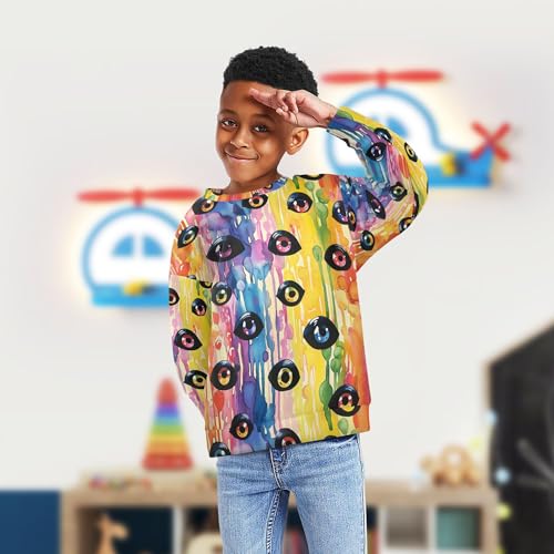 JUNZAN Halloween Scary Eyes Ball on Rainbow Little Boys Hoodie Sweatshirt Fleece Hoodies for Girls Party 4T4