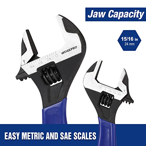 Workpro 6-Inch Adjustable Wrench, Cr-V Steel Wrench With Cushion Grip, Wide Jaw Black Oxide Wrench, Metric & Sae Scales, For Home, Garage, Workshop And Diy #TOP2