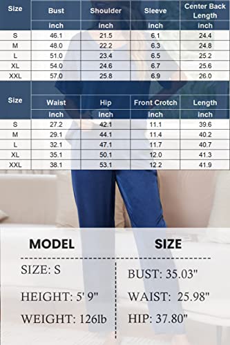 Image of Ekouaer Womens Satin Silky Pajama Set Short Sleeve Shirt with Long Pajama Pant Set Soft PJ Loungewear